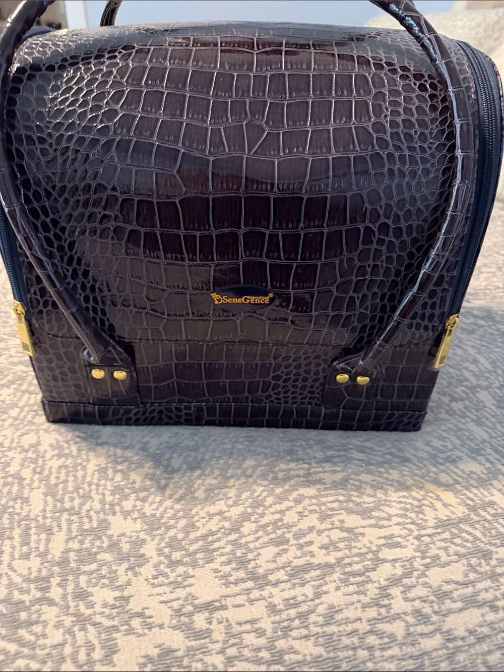 SeneGence Croc-Embossed Chocolate Brown Cosmetic Case with Gold Hardware